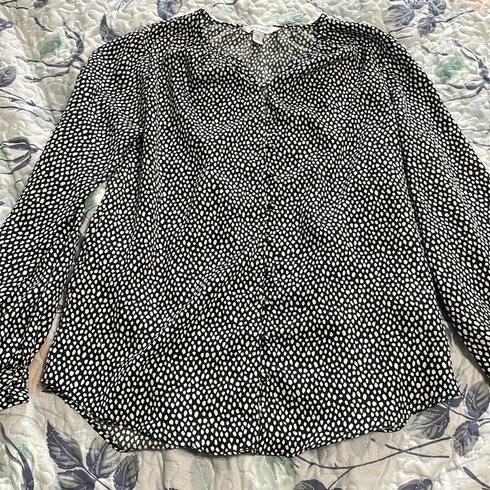 Nine West Black & White Printed Blouse